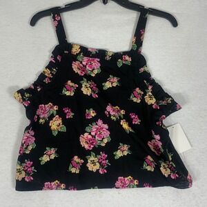 Abound Black Pink Floral Ruffle Tank Top Women's Size Large